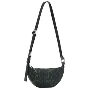 All Saints Green Leopard Half Moon Sling Nylon Bag